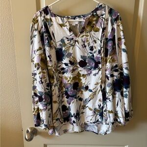 J Jill Floral V-Neck Pullover Top Large - Modesty, spring, summer, business